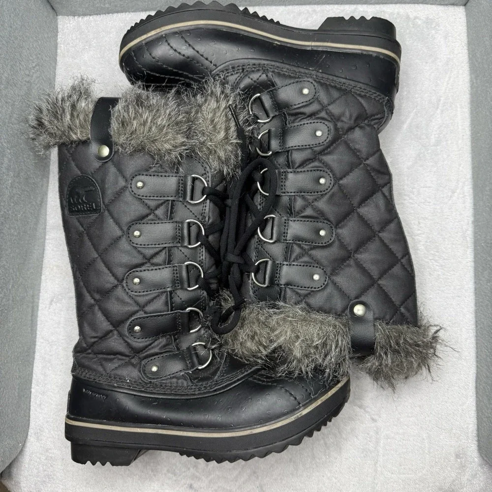 Sorel Tofino II LL1846-011 Black Waterproof Fur Winter Boots Women's Size 6